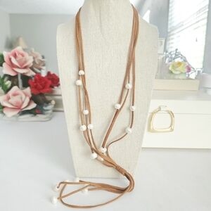 Leather Pearl Tassle Necklace